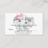 ピンクの白い象の女の子の赤ちゃんシャワーおむつラッフル エンクロージャーカード (正面)