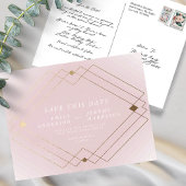 ピンクの白い金ゴールドのデコ行は日付を結婚保存 ポストカード