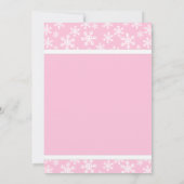 ピンクの白い雪の結晶とリボン 冬のワンダーランド 招待状 (裏面)