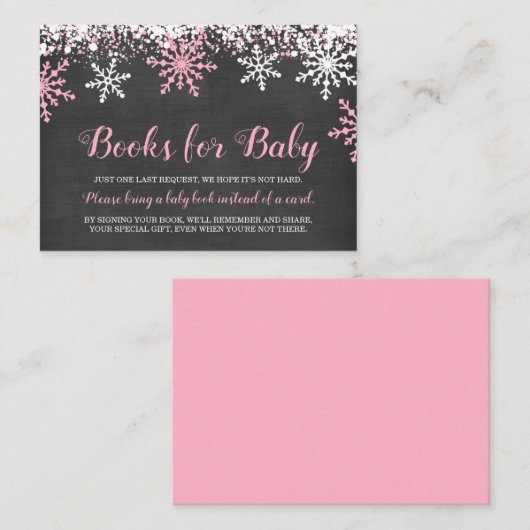 ピンクの白い雪片ベビーシャワーブックリクエスト エンクロージャーカード (正面/裏面)