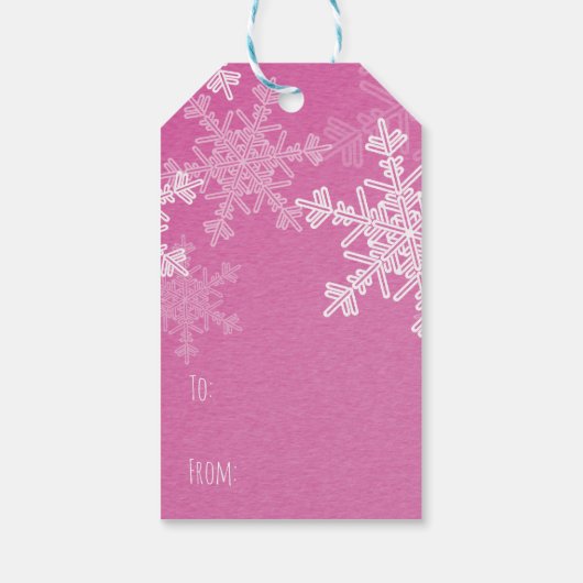 ピンクの白い雪片ミニマリストクリスマス ギフトタグ (裏面)