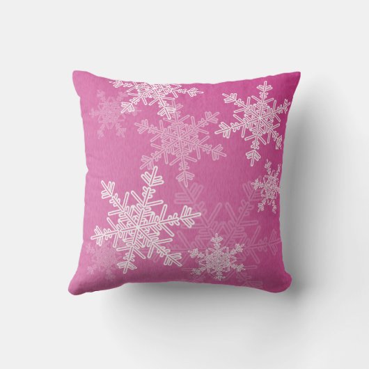 ピンクの白い雪片ミニマリストクリスマス クッション (裏面)