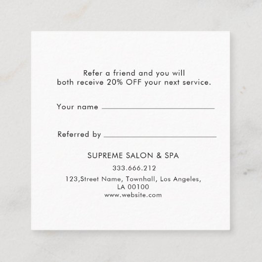 ピンクの白い顧客ロイヤリティ紹介カード 紹介カード (裏面)