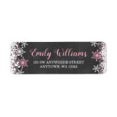 ピンクの白い黒板の雪片の差出人住所 ラベル (正面)