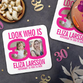 ピンクの白い30歳の誕生日の2つの写真は誰が見える スクエアペーパーコースター