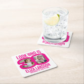 ピンクの白い30歳の誕生日の2つの写真は誰が見える スクエアペーパーコースター (インサイチュ)