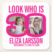 ピンクの白い30歳の誕生日の2つの写真は誰が見える スクエアペーパーコースター (正面)