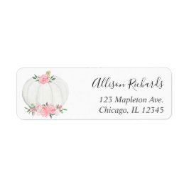 ピンクの白かぼちゃフローラ水彩秋 ラベル