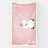 ピンクの白くまの冬のOnederlandの第1誕生日 横断幕 (縦)