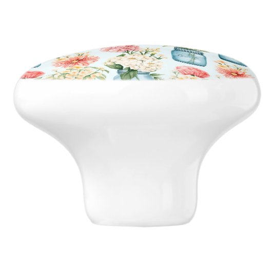 ピンクの白と青のフローラと青のメイソンジャース セラミックノブ (側面)