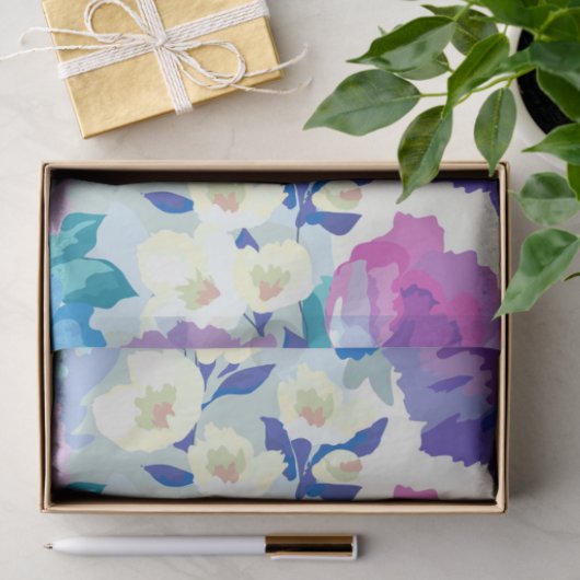 ピンクの白と青の夏の花のパターン 薄葉紙 (ギフト)