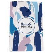 ピンクの白と青の水色のブラシストロークのパターン ミディアムペーパーバッグ (正面)