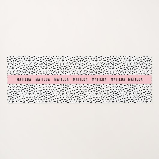 ピンクの白と黒のストライプ点パーソナライズされた ヨガマット (裏面(横))