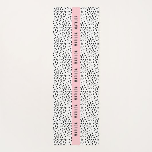 ピンクの白と黒のストライプ点パーソナライズされた ヨガマット (裏面)