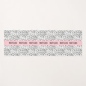 ピンクの白と黒のストライプ点パーソナライズされた ヨガマット (正面(横))