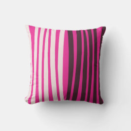 ピンクの白と黒の垂直ストライプ文字 クッション
