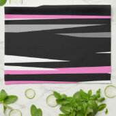 ピンクの白と黒の抽象芸術 キッチンタオル (折り畳み)