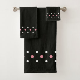 ピンクの白と黒の水玉模様 バスタオルセット