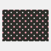 ピンクの白と黒の水玉模様 ラッピングペーパーシート (正面3)