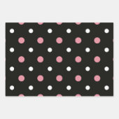 ピンクの白と黒の水玉模様 ラッピングペーパーシート (正面)