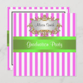 ピンクの白のストライプのライムリボン 卒業パーティ招待状 招待状 (正面/裏面)