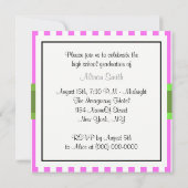 ピンクの白のストライプのライムリボン 卒業パーティ招待状 招待状 (裏面)