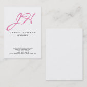 ピンクの白の垂直モダン平文字モノグラム 名刺 (正面/裏面)