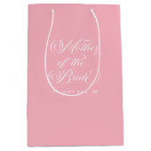 ピンクの白の母の花嫁のスクリプトタイポグラフィ ミディアムペーパーバッグ (正面)