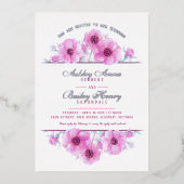 ピンクの白アネモネフローラの結婚水色 箔招待状 (正面)