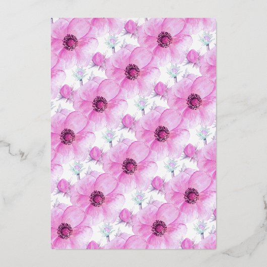 ピンクの白アネモネフローラの結婚水色 箔招待状 (裏面)