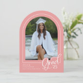 ピンクの白エレガント写真2025年の発表 招待状 (スタンド正面)