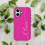 ピンクの白エレガント書文字のスクリプト名 Case-Mate iPhone 14ケース<br><div class="desc">ピンクの白エレガント書のスクリプトの名前カスタムiPhone 14電話のケースは柔らかいピンクの背景に手の書道のスクリプトのタイポグラフィにモダンは、あなたの名前とトレンディーのデザインとを特徴と。©Evco Studio www.zazzle.com/store/evcostudioによる設計</div>