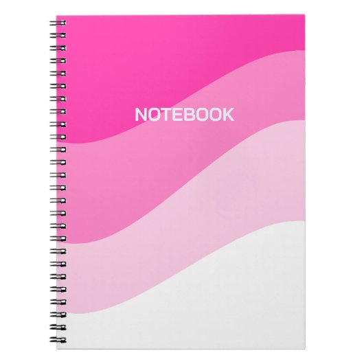ピンクの白グラデーション波パターン ノートブック (正面)