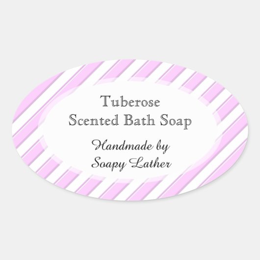 ピンクの白ストライプ色のカスタムレシピ石鹸 楕円形シール (正面)
