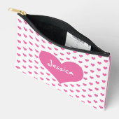 ピンクの白ハートかわいいパーソナライズされた名ガーリー前 アクセサリーポーチ (見開き)