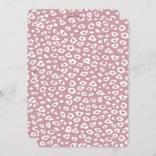ピンクの白ヒョウ柄ベビーシャワー 招待状 (正面/裏面)