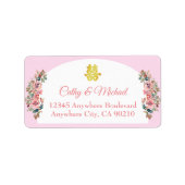 ピンクの白フローラ中国のア結婚チ ラベル (正面)