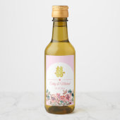 ピンクの白フローラ中国のア結婚チ ワインラベル (正面)