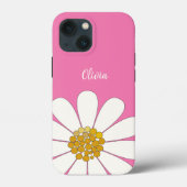 ピンクの白モダンデイジーの花のパーソナライズ名 Case-Mate iPhoneケース (裏面)