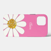 ピンクの白モダンデイジーの花のパーソナライズ名 Case-Mate iPhoneケース (裏面 (横))