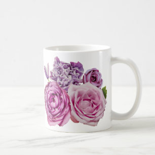 ピンクの白ラベンダーバラ花 コーヒーマグカップ
