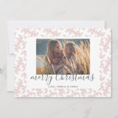 ピンクの白ロココメリークリスマススクリプト写真 シーズンカード (正面)