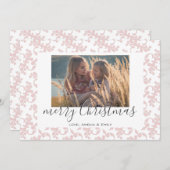 ピンクの白ロココメリークリスマススクリプト写真 シーズンカード (正面/裏面)
