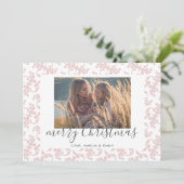 ピンクの白ロココメリークリスマススクリプト写真 シーズンカード (スタンド正面)