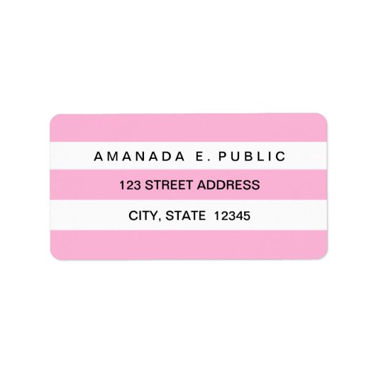 ピンクの白無地の色ストライプ住所 シール (正面)