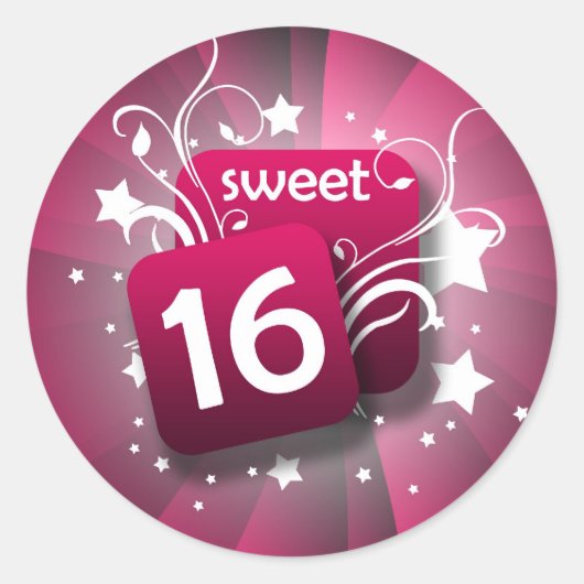 ピンクの白熱渦巻および星の菓子16 ラウンドシール (正面)