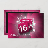 ピンクの白熱渦巻および星の菓子16 出欠カード (正面/裏面)