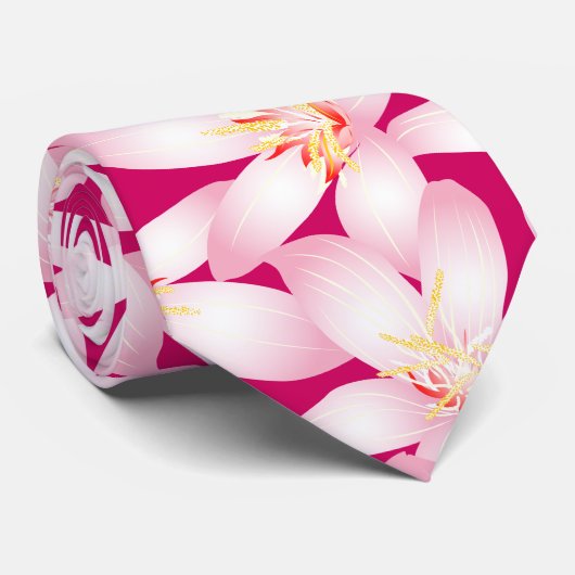 ピンクの白色の熱帯フローラ ネクタイ (ロール)
