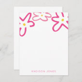 ピンクの白花パーソナライズされた ノートカード (正面/裏面)