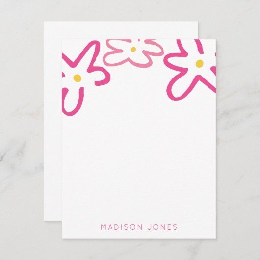 ピンクの白花パーソナライズされた ノートカード (正面/裏面)